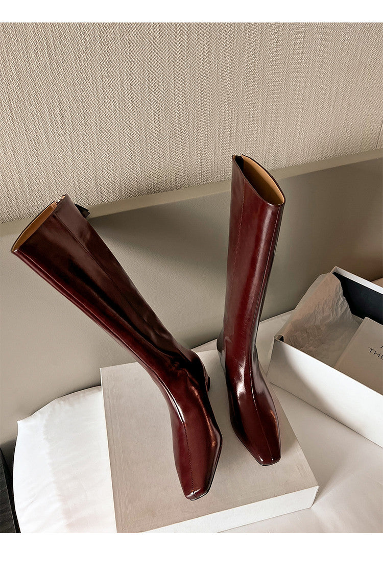 Karin Luna Minimalist Style Square-Toe Hidden Heel Long Boots