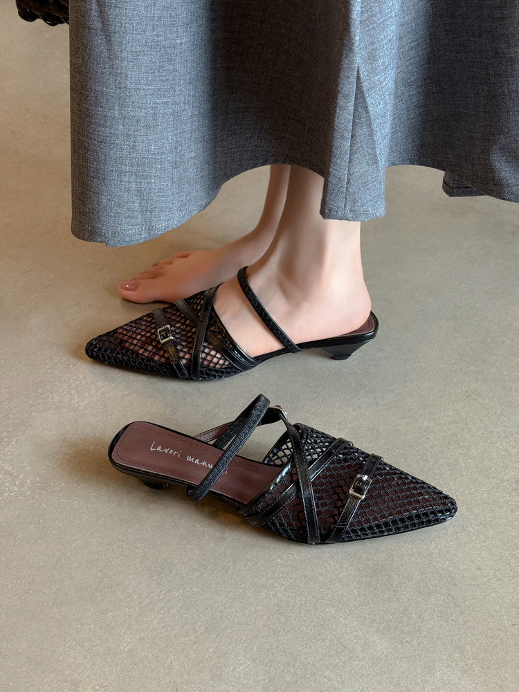 Karin Luna In Stock  Spot Goods  Mesh Series Elegant Closed-Toe Belt Buckle Slippers
