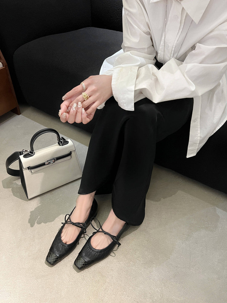 Karin Luna In Stock Spot Goods  Retro Sweet Bowknot Granny Wrinkled Single Shoes