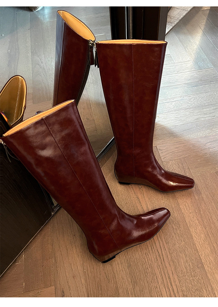 Karin Luna Minimalist Style Square-Toe Hidden Heel Long Boots