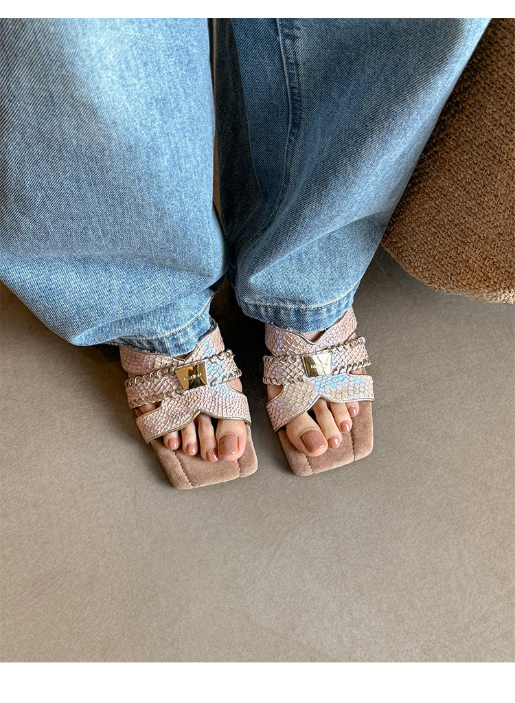 Karin Luna Fish Skin Series~ Hot-selling Square-Toe Slippers with Built-in Traffic
