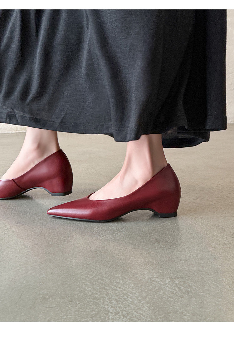 Karin Luna Full Layer Inside and Out~Basic Versatile Retro French Pointed Toe Irregular Heel Single Shoes