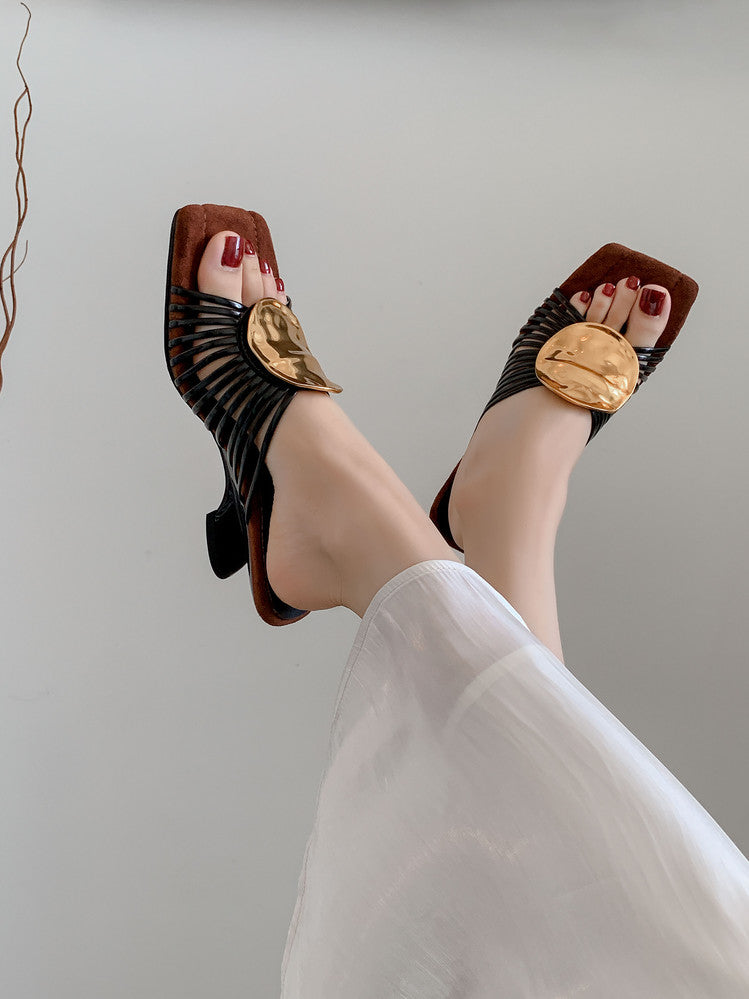 Karin Luna Bestseller Popular New Image  Comes with data plan included Resort Style Irregular Heel Thin Strap Slippers