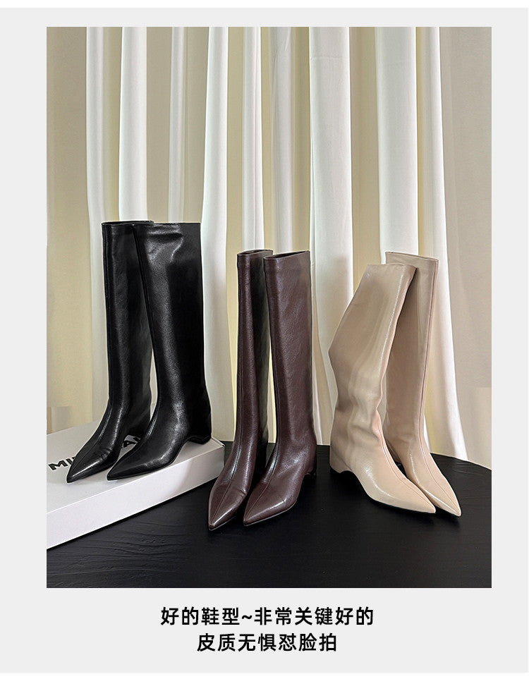 Karin Luna Hot-Selling Internal Height Increase Pointed Toe Straight-Leg Hot-Selling Long Boots