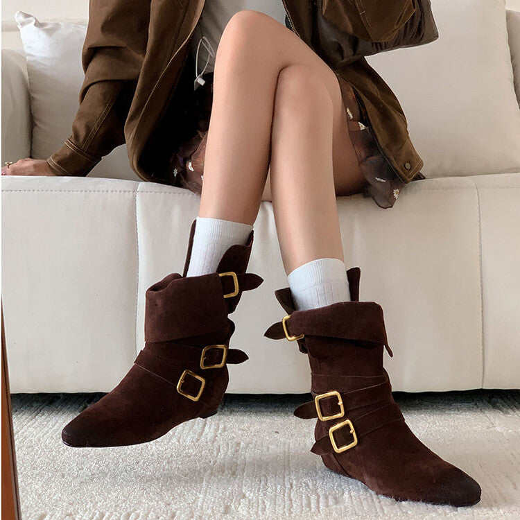 Karin Luna Cow Leather Small Square Toe Belt Buckle Fashion Boots