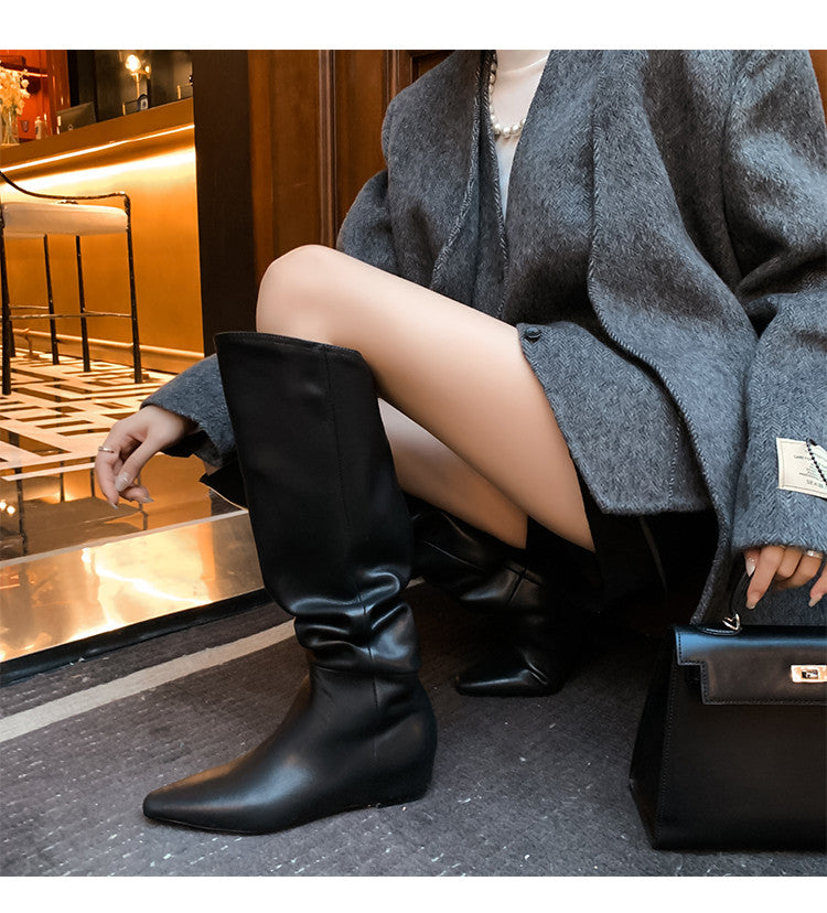 Karin Luna Elegant Style Slanted Inner Height-Increasing Long Boots