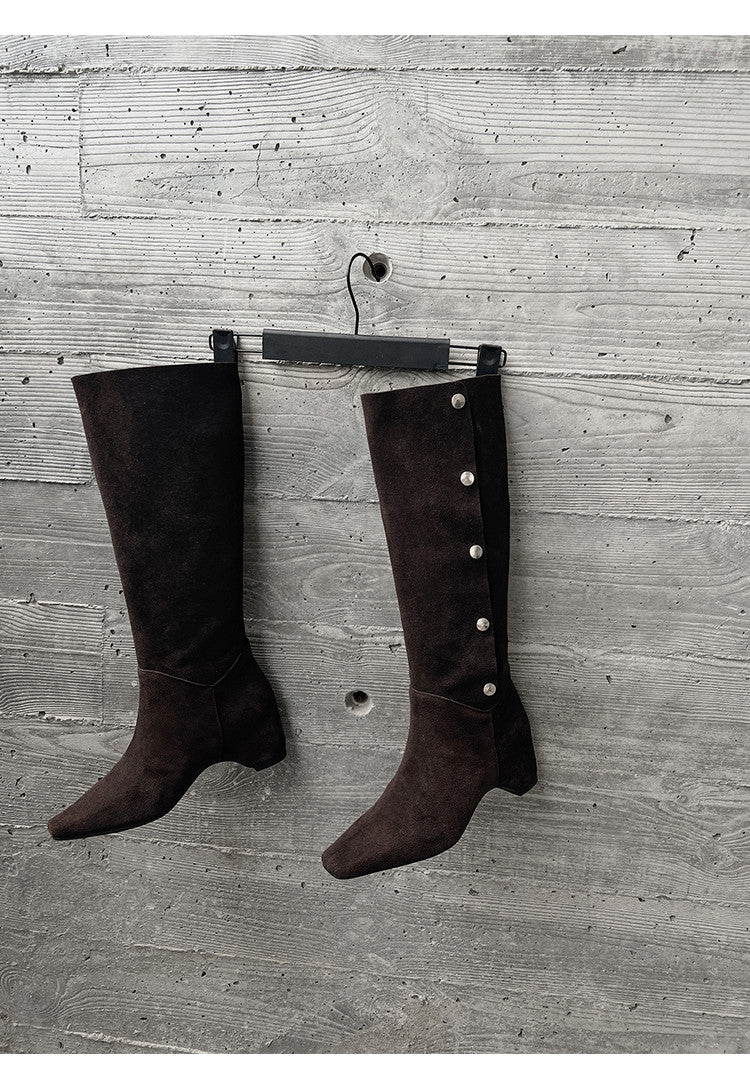 Karin Luna Bestseller Hot-Selling Hidden Buckle Lazy Style Square-Toe Height-Increasing Suede Western Boots