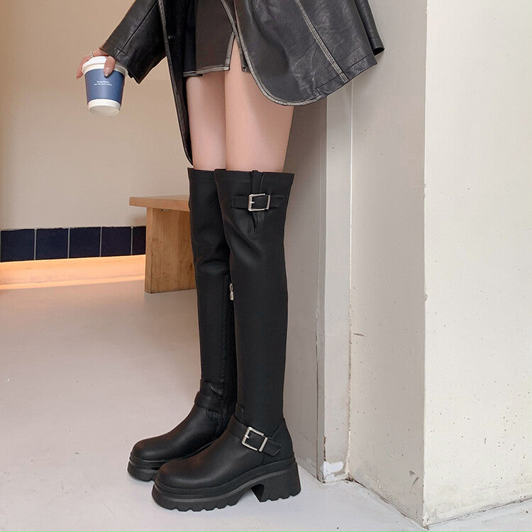 Karin Luna In Stock   Thick Sole Round Toe Basic Versatile Casual Long Boots
