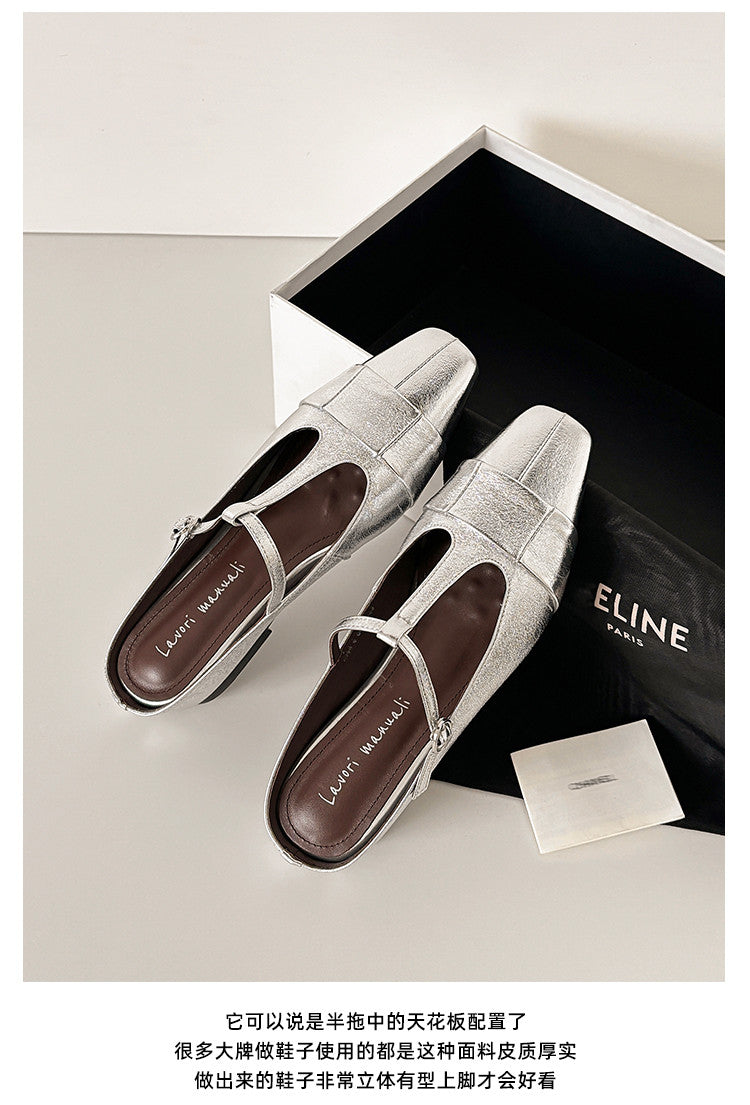 Karin Luna In Stock Spot Goods  t Square-Toed Full Leather Basic Slippers