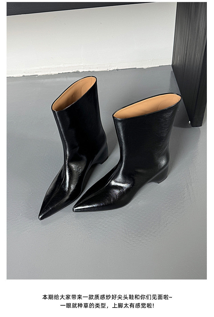 Karin Luna Elegant Pointed Toe Hidden Wedge Short Boots