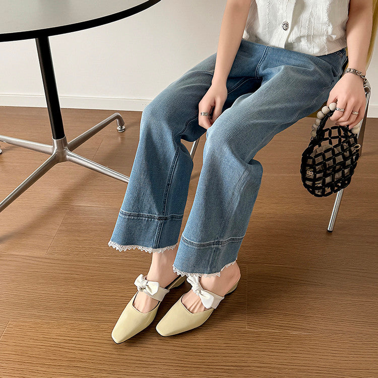 Karin Luna In Stock In Stock  Fluffy feel Bowknot Closed-Toe Slippers