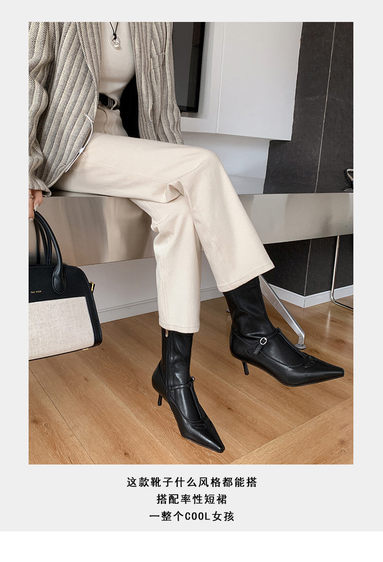 Karin Luna In Stock Spot Goods Elegant Stiletto Pointed Toe Side Zipper Short Boots