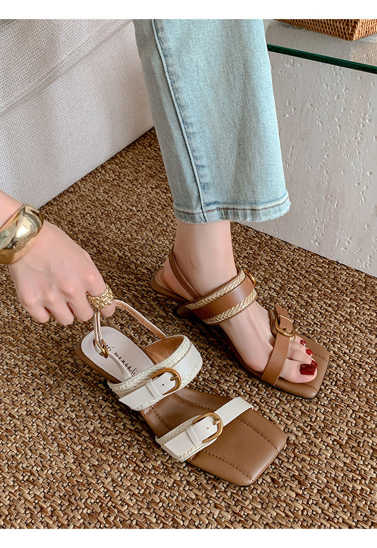 Karin Luna In Stock Spot Goods Vacation style Sofa Cushion Square Toe Irregular Heel Open-Toe Sandals