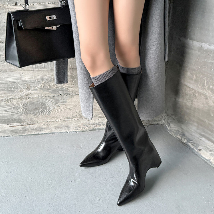 Karin Luna Minimalist Style High Tube Pointed Toe Hidden Heel Boots