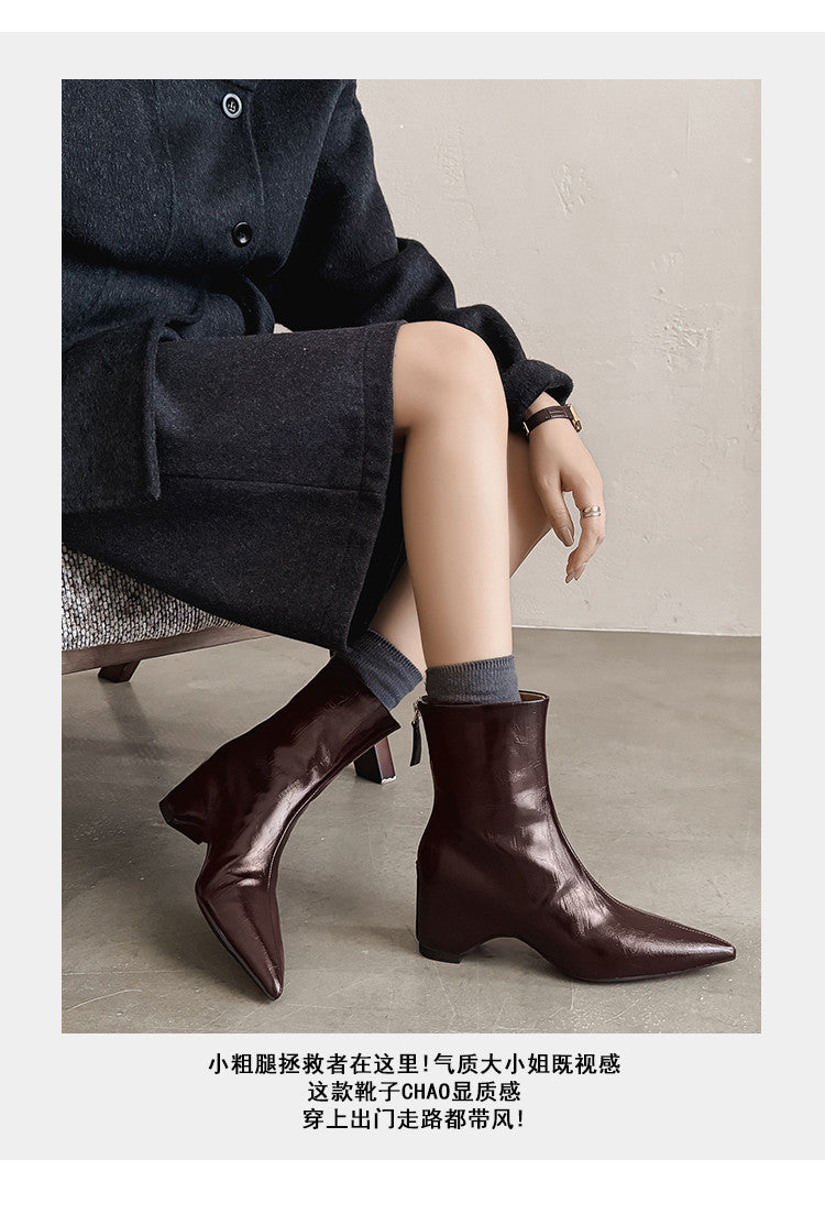 Karin Luna Versatile Elegant Style Pointed Toe Hidden Wedge Short Boots