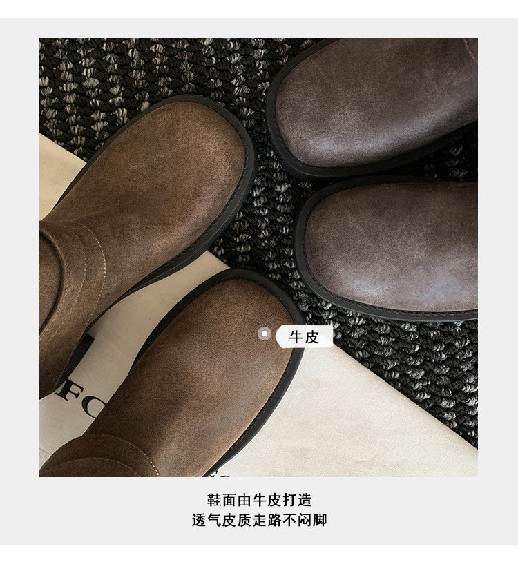 Karin Luna In Stock Spot Goods Versatile Basic Round Toe Belt Buckle Thick Sole Tube Boots