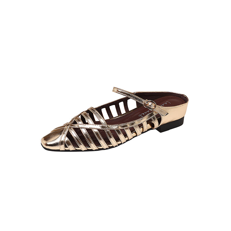 Karin Luna In Stock Spot Goods   French Retro Hollow Small Square Toe One-Strap Slippers