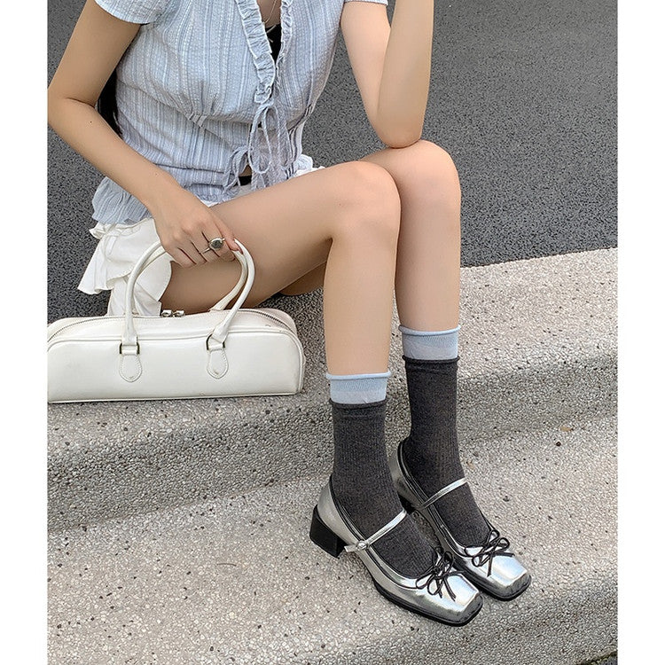Karin Luna In Stock Spot Goods   One-strap Bowknot Square Toe Chunky Heel Mary Jane Shoes