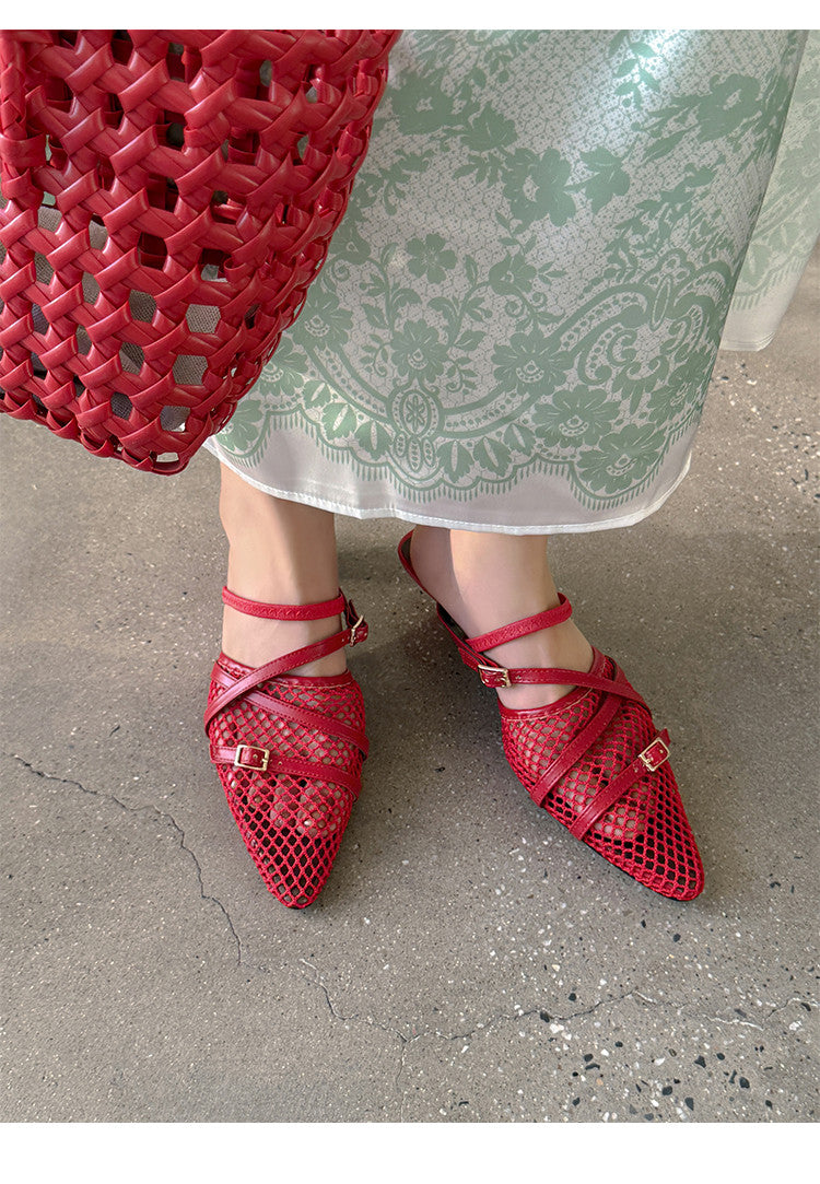 Karin Luna In Stock  Spot Goods  Mesh Series Elegant Closed-Toe Belt Buckle Slippers
