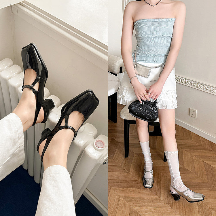 Karin Luna In Stock In Stock  Unique European and American Style Square-Toed Chunky Heel Closed-Toe Sandals