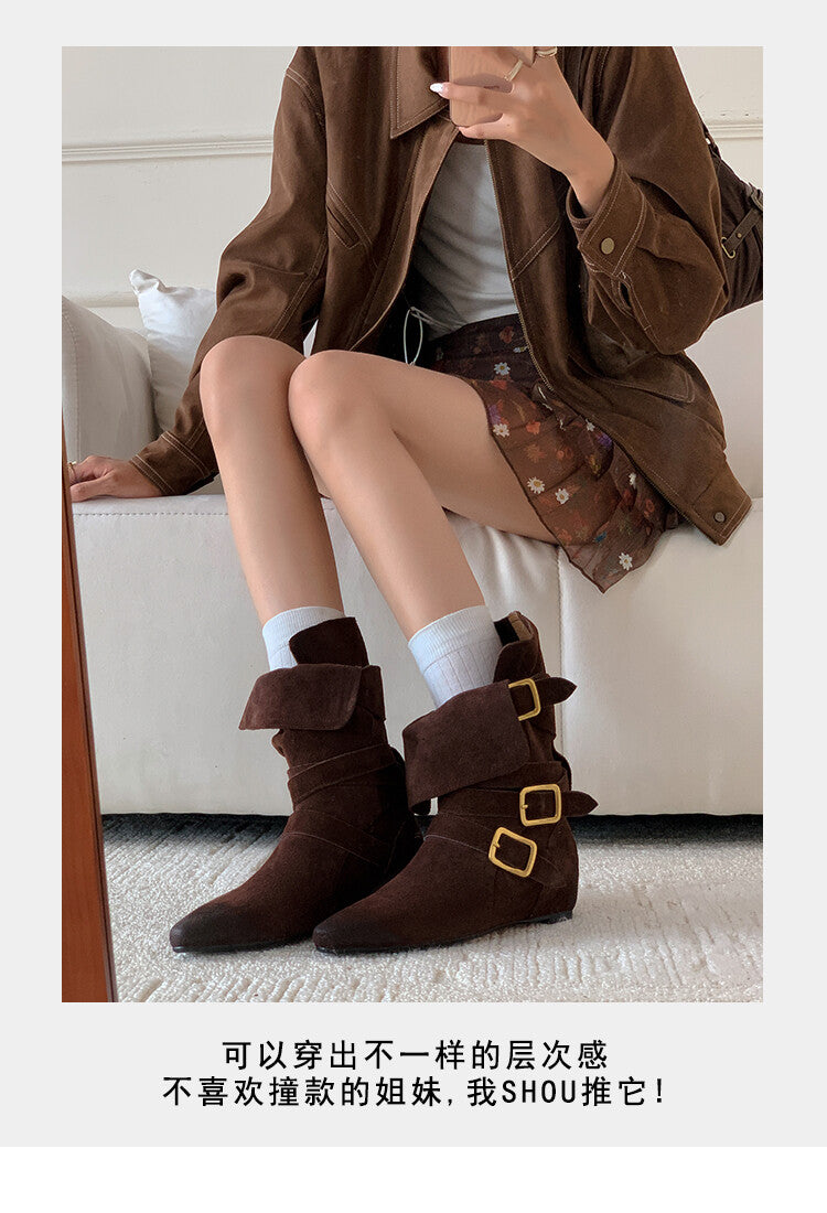 Karin Luna Cow Leather Small Square Toe Belt Buckle Fashion Boots