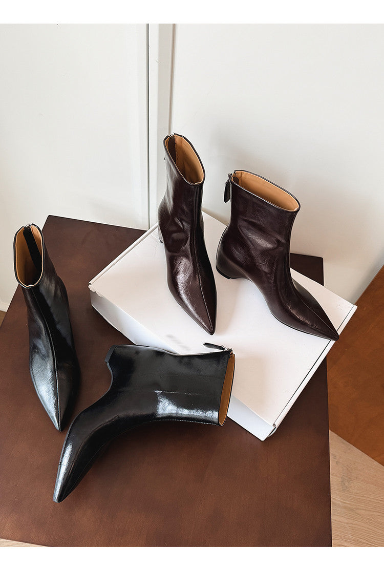 Karin Luna Versatile Elegant Style Pointed Toe Hidden Wedge Short Boots