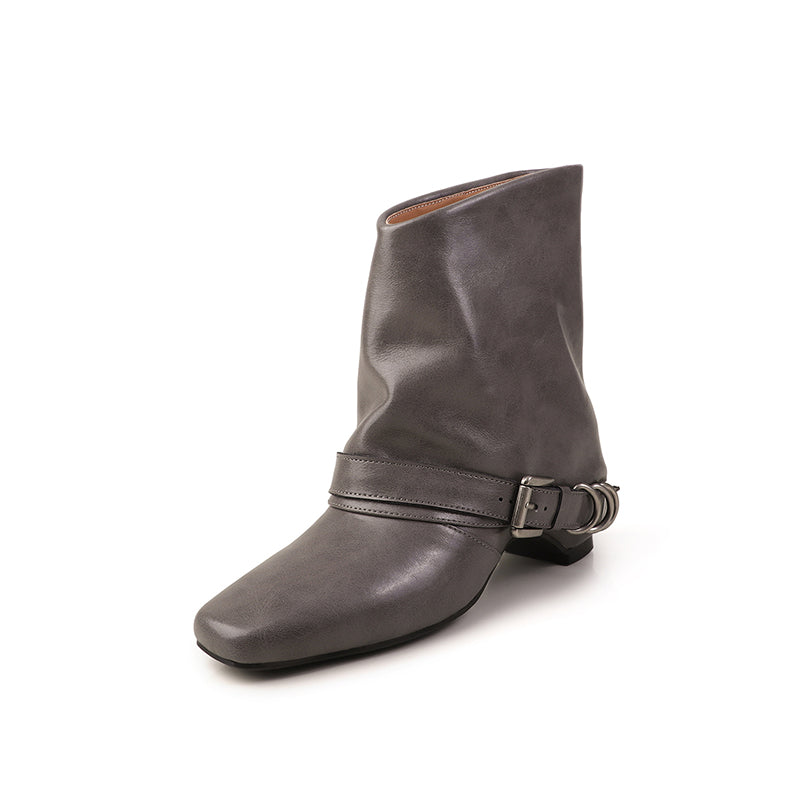Karin Luna Data Hot Item Square Toe Hidden Wedge Belt Buckle Suede Ankle Boots