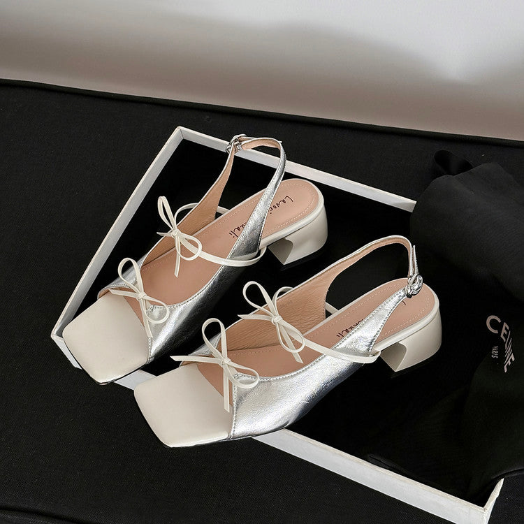 Karin Luna In Stock Spot Goods Square Toe Double Bow Thick Heel Sandals