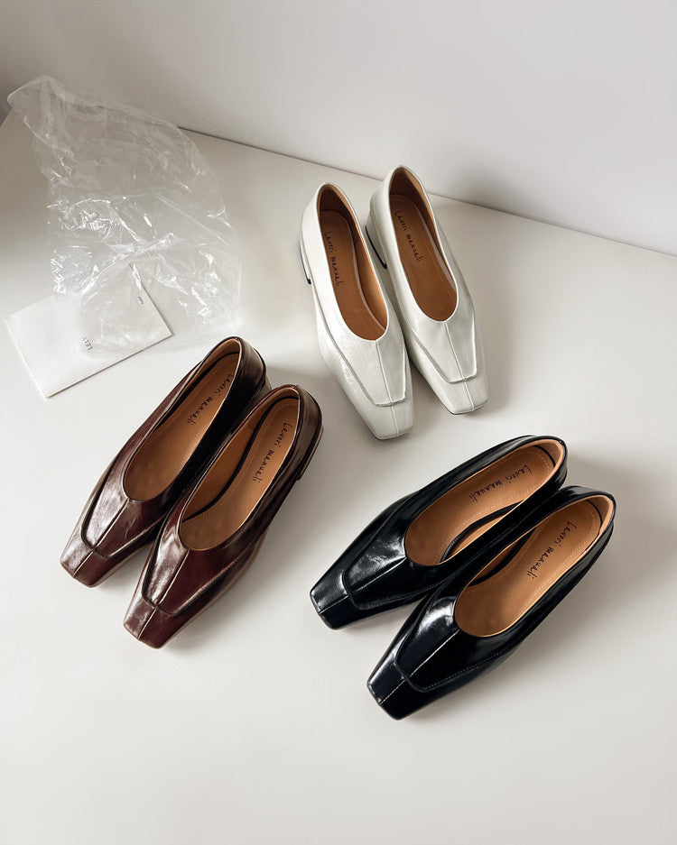 Karin Luna In Stock Spot Goods  Retro Full Leather Square Toe Shallow Mouth Single Shoes