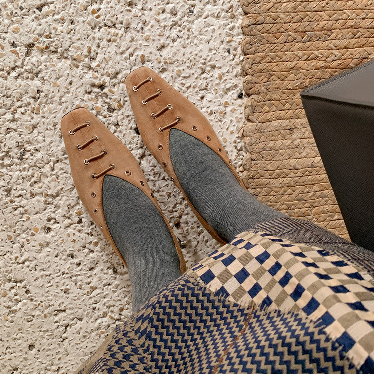 Karin Luna In Stock Spot Goods    Old Money Style Square Toe Suede Flats