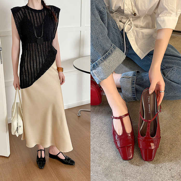Karin Luna In Stock Spot Goods  t Square-Toed Full Leather Basic Slippers