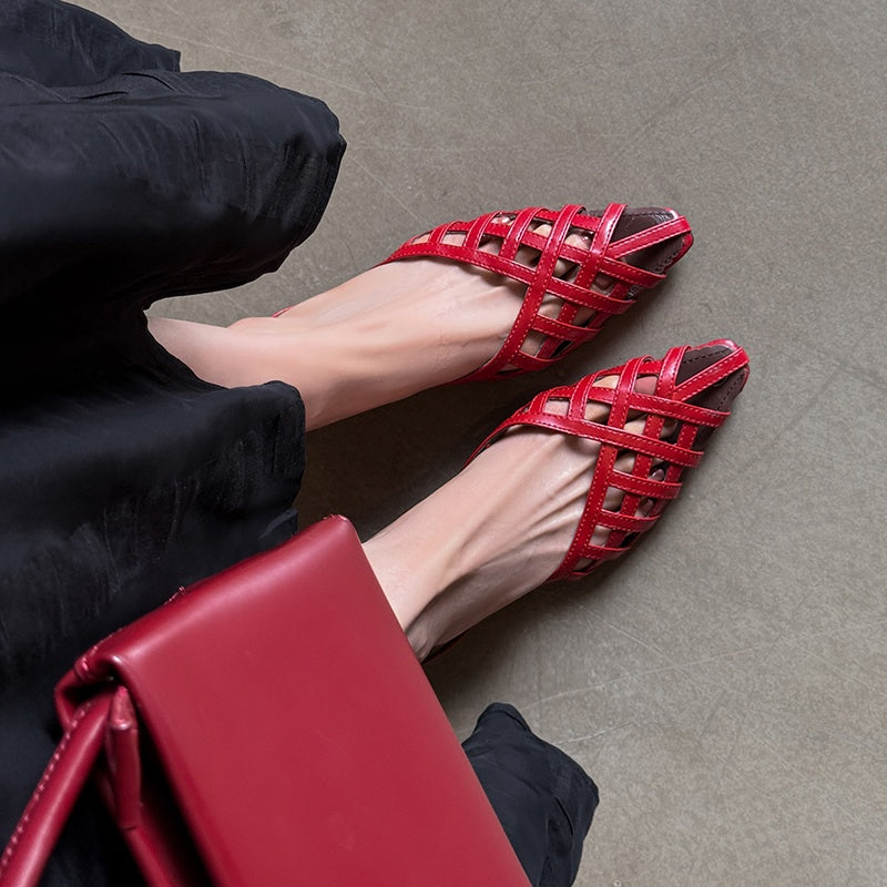Karin Luna Braided Style ~Cross-woven Pointed Toe Closed-toe Sandals