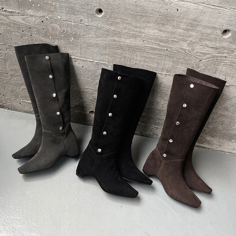 Karin Luna Bestseller Hot-Selling Hidden Buckle Lazy Style Square-Toe Height-Increasing Suede Western Boots