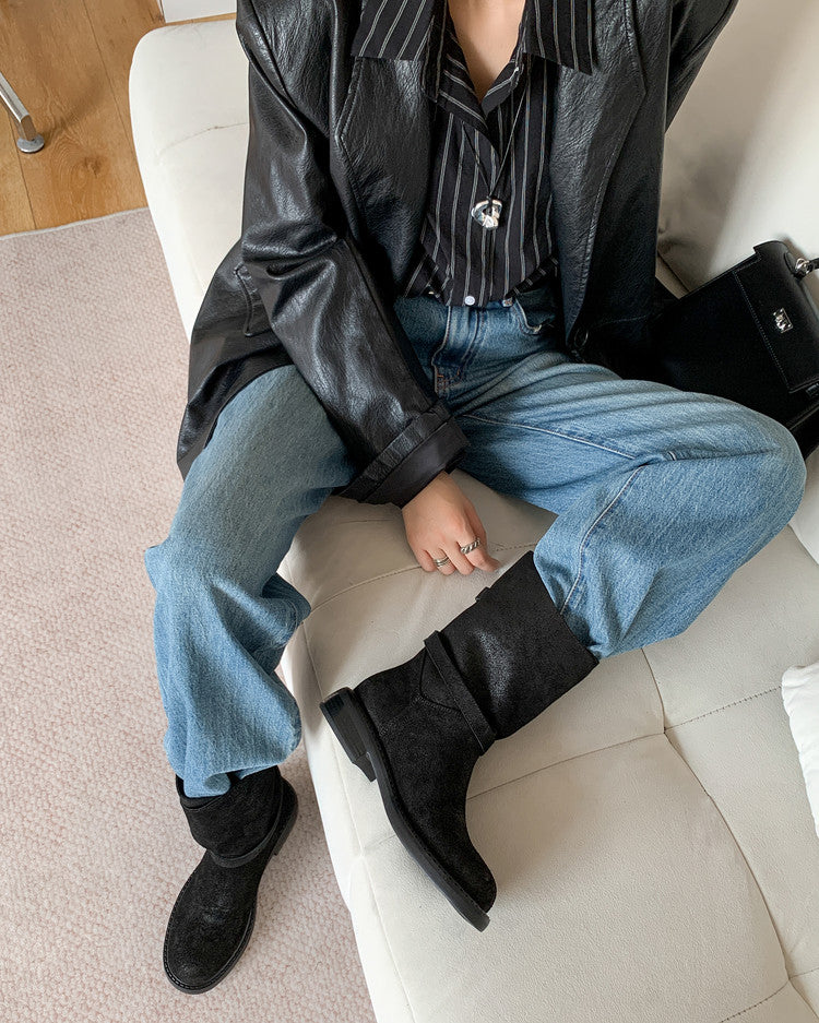 Karin Luna In Stock Spot Goods  Super textured Lazy Style Thick-Soled Ankle Boots