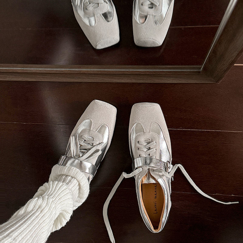 Karin Luna In Stock Spot Goods  Designed retro square-toe ballet shoes with laces