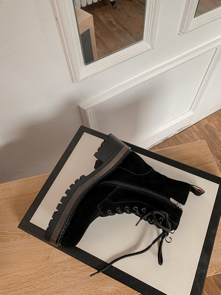 Karin Luna In Stock Casual style thin strap round toe suede ankle boots