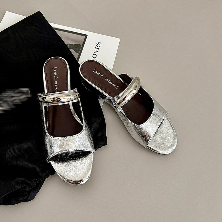 Karin Luna In Stock Spot Goods  Metal Buckle Round Toe Strap Slippers