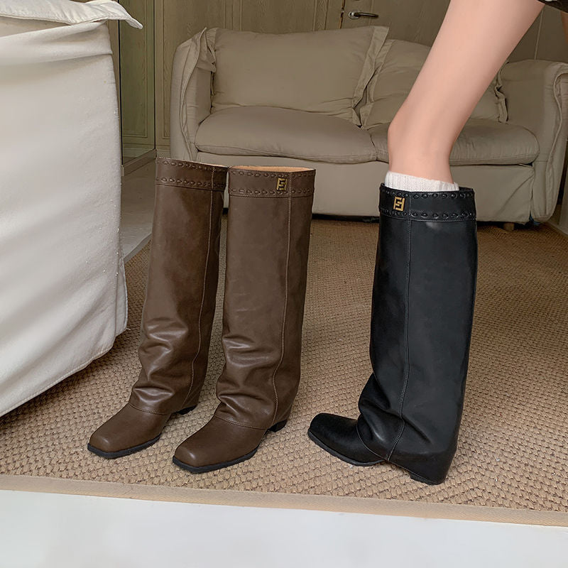 Karin Luna In Stock In Stock European and American Style Square Toe Thick Sole Long Boots