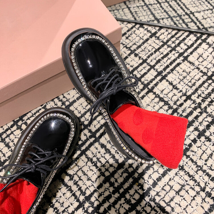 Karin Luna In Stock In Stock  Rhinestone Shoe Edge Trim Lace-up Thick Sole Loafers Best-selling in stock