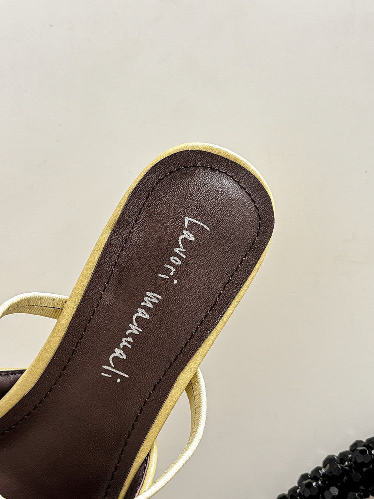 Karin Luna In Stock Spot Goods  Elegant Floral Pointed Toe Rhinestone Slippers