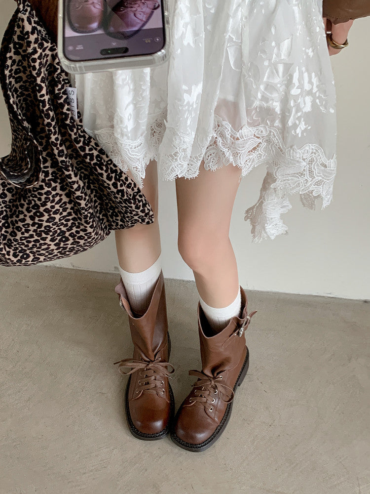 Karin Luna Bestseller Large Tube Thick Sole Martin Boots with Belt Buckle