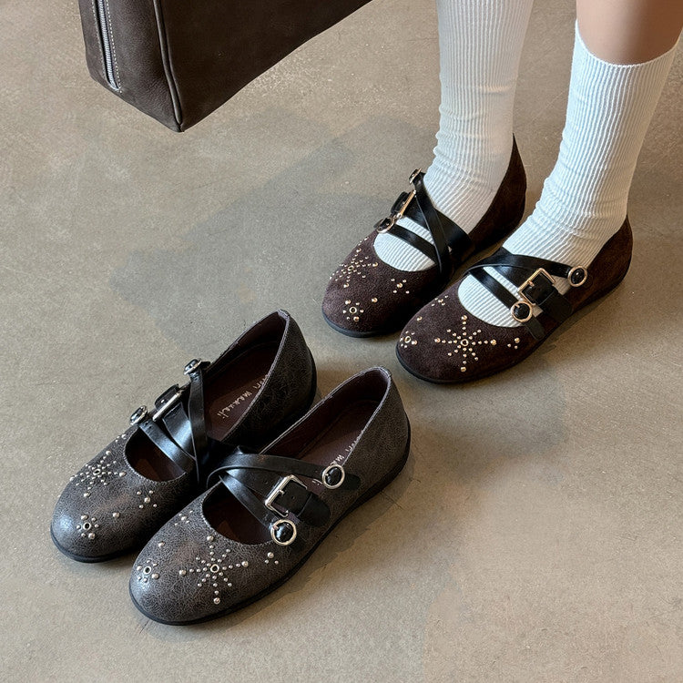 Karin Luna In Stock Spot Goods Studded Rivet Hidden Wedge Mary Jane Shoes