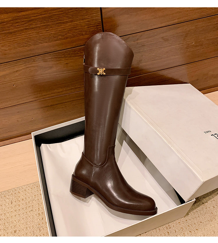 Karin Luna In Stock Classic Style Now Round Toe Flat Bottom Casual Slimming Knight Boots