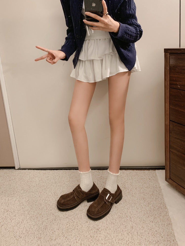Karin Luna In Stock Spot Goods Metal Round Toe Cow Leather Thick Sole Flats