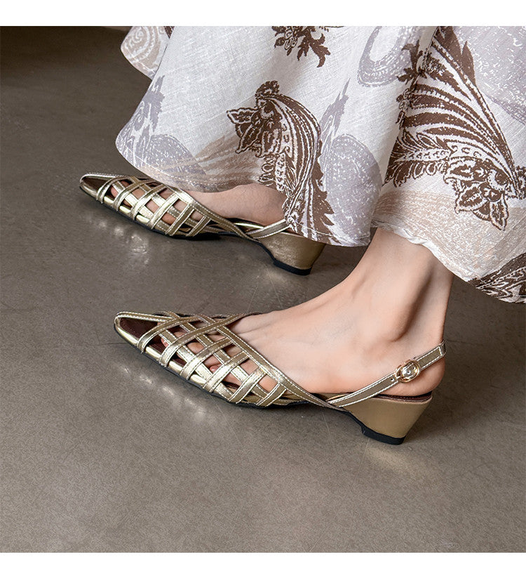 Karin Luna Braided Style ~Cross-woven Pointed Toe Closed-toe Sandals