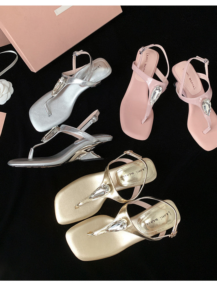 Karin Luna Bestseller Element Square Toe Irregular Heel Super Stable Toe Clip Sandals