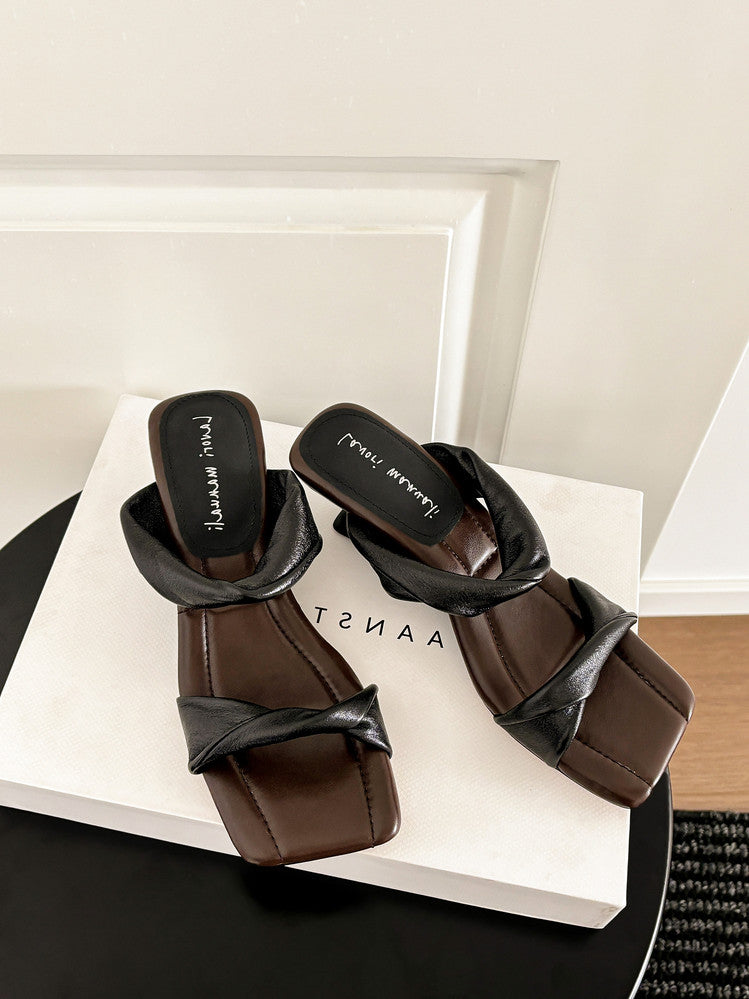 Karin Luna In Stock  Spot Goods   Square Toe One-Strap Irregular Heel Slippers