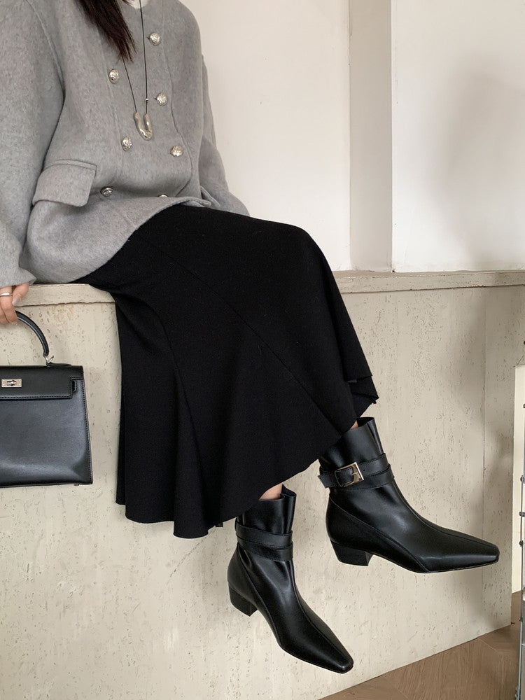 Karin Luna In Stock In Stock Hot-Selling Basic Old Money Style Retro Belt Buckle Short Boots