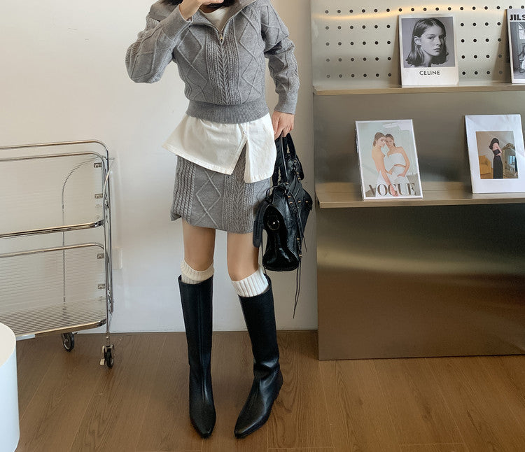 Karin Luna In Stock  In-stock Square Toe Straight Slip-on Long Boots