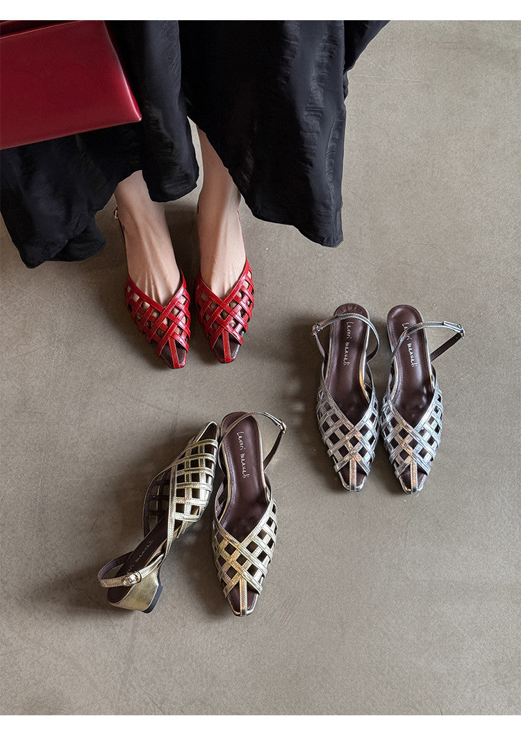 Karin Luna Braided Style ~Cross-woven Pointed Toe Closed-toe Sandals